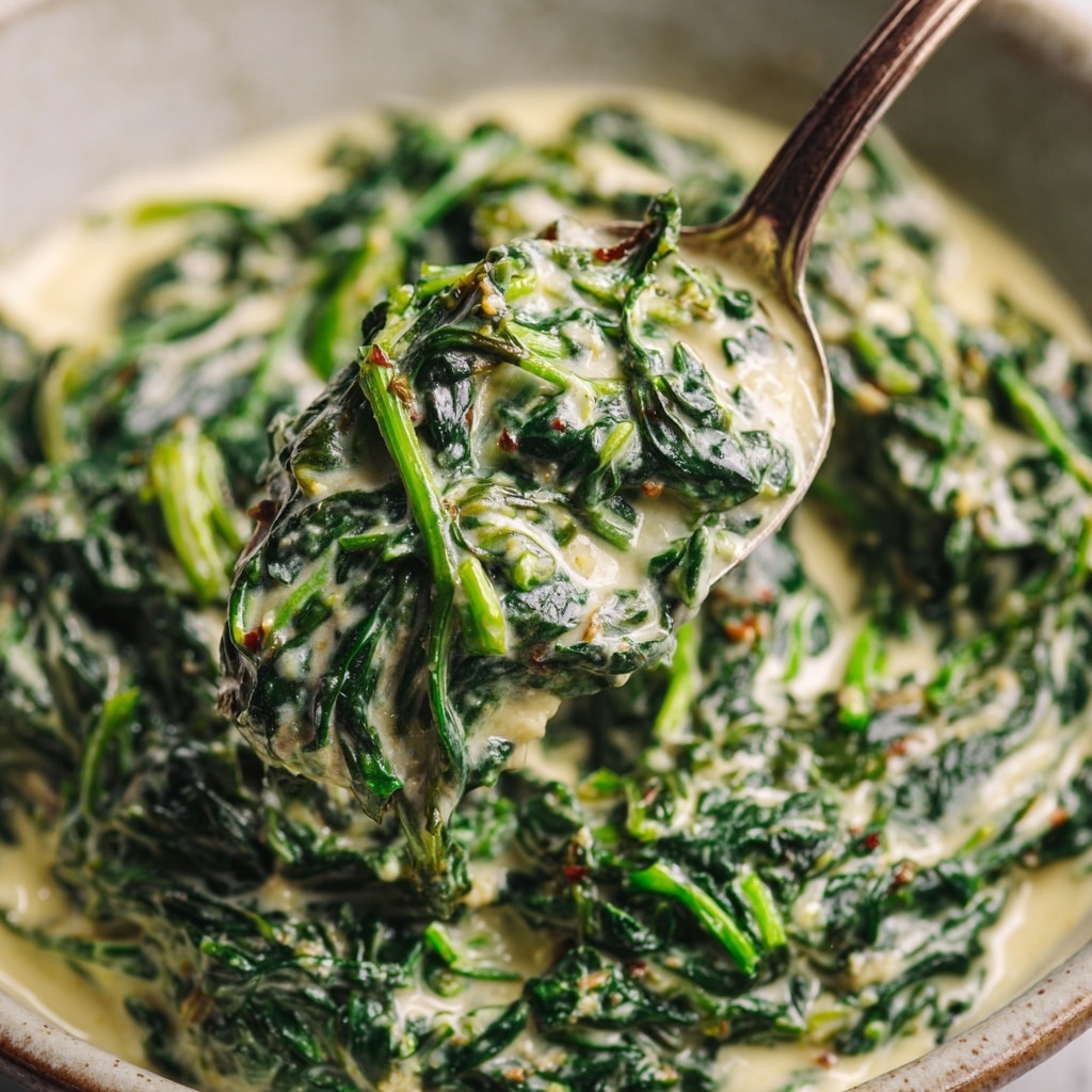 A close-up view of creamy spinach showing a thick, mixed texture with chopped spinach leaves in dark green and creamy sauce in light beige, evenly coating all the spinach pieces. The texture looks rich and smooth with visible small bits of spinach stems, giving it a fresh and hearty look. The spoon lifts a portion of the creamed spinach, focusing on the coated layers of spinach and cream mixture. The background is a white marbled texture, enhancing the colors and texture of the spinach dish. photo taken with an iphone --ar 4:5 --v 7