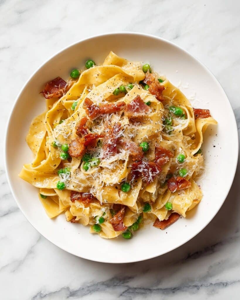 Prosciutto Pasta with Tomato, Peas, and Basil Recipe