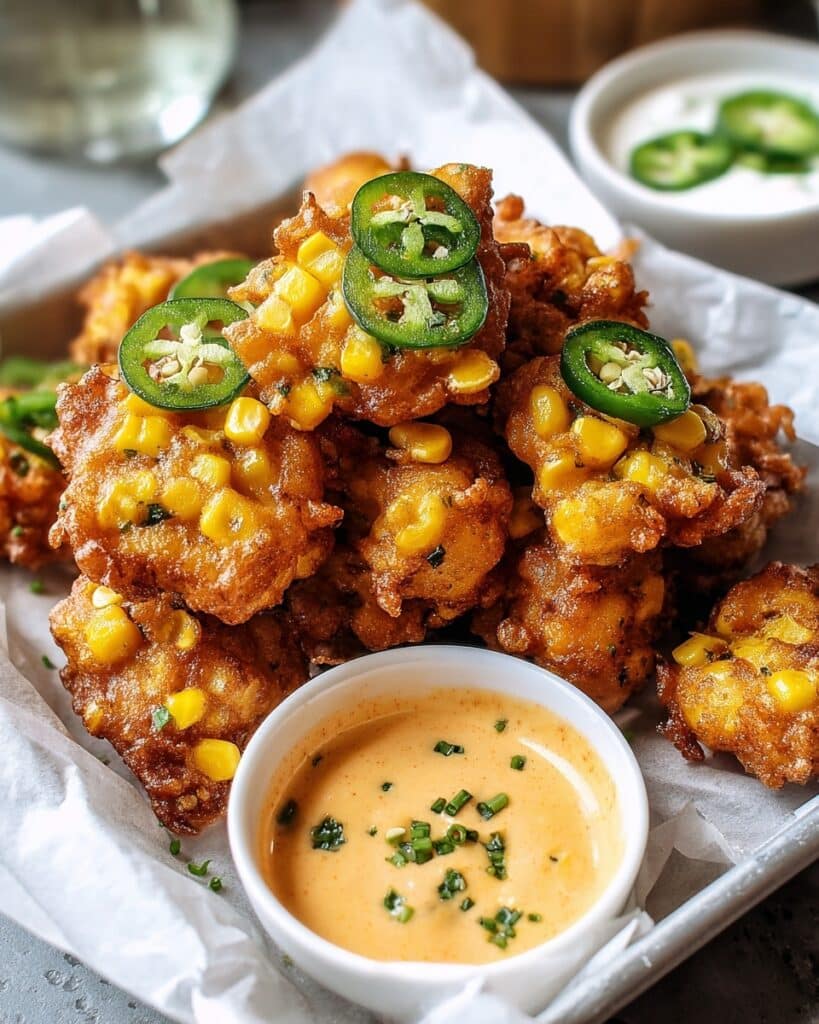 Jalapeño Corn Fritters with Cilantro Lime Dipping Sauce Recipe
