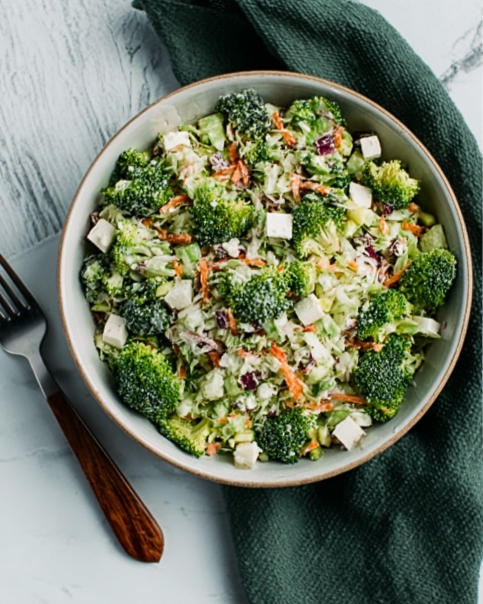 A white plate filled with a fresh salad showing three clear layers: the bottom layer has large bright green broccoli florets with a slightly rough texture, the middle layer includes light tan and small cubed tofu pieces with a smooth texture, and the top layer features scattered small brown walnuts and dark red dried cranberries. The items are mixed but still visible separately, showing a mix of natural colors and textures. In the salad, there are also small flecks of creamy dressing lightly coating the ingredients. A spoon with a black handle is positioned on the right side of the plate with a woman's hand holding it. The background is a white marbled texture. Photo taken with an iphone --ar 4:5 --v 7