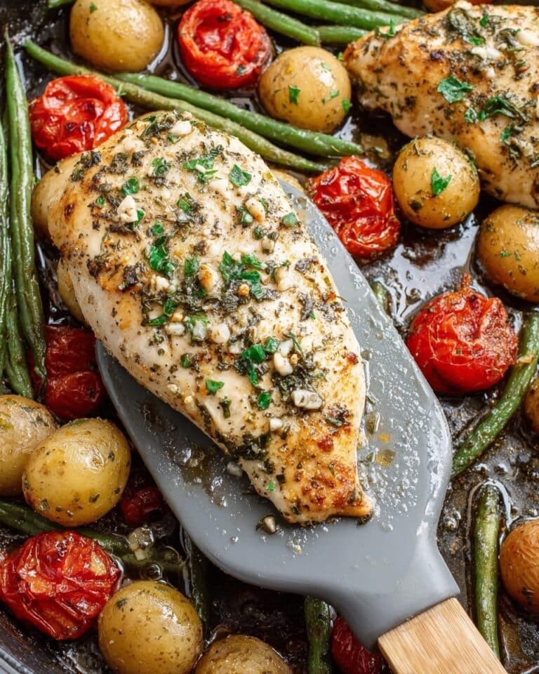 Italian Chicken Sheet Pan Dinner with Potatoes, Tomatoes, and Green Beans Recipe