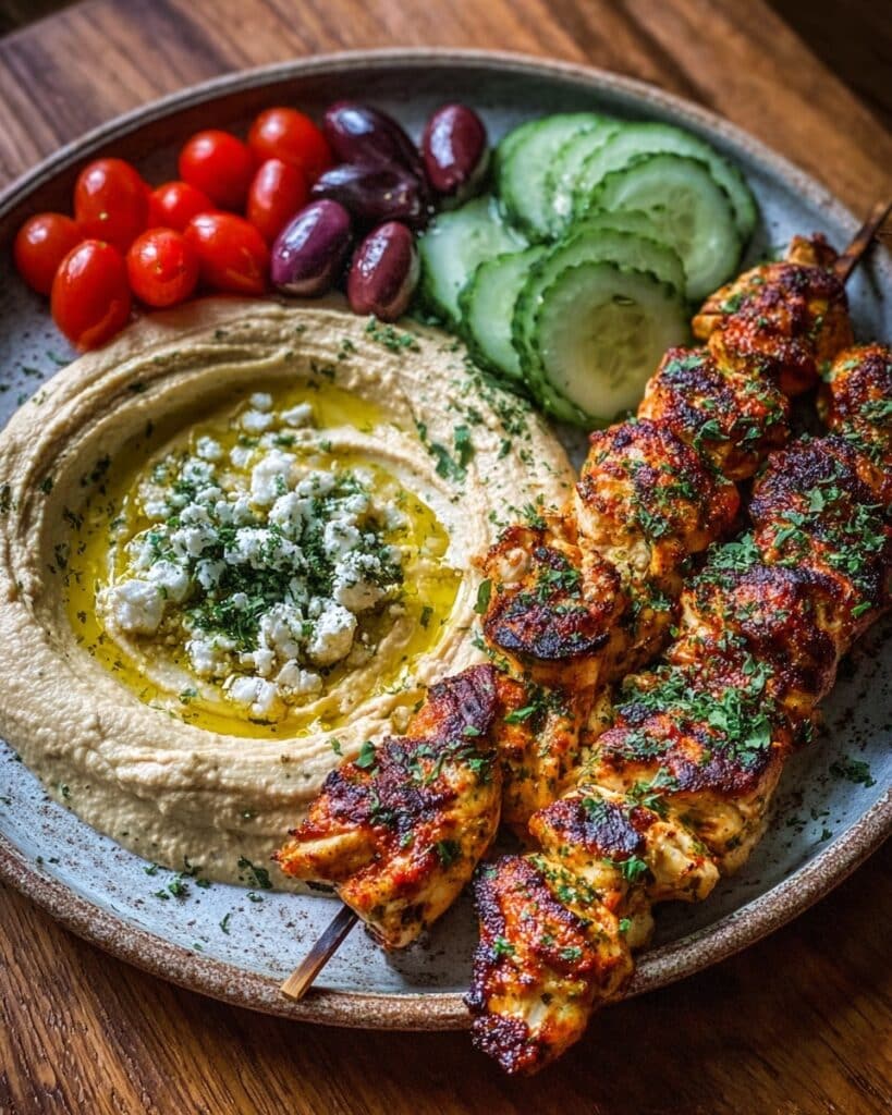 Mediterranean Chicken Skewers with Hummus Spread Recipe