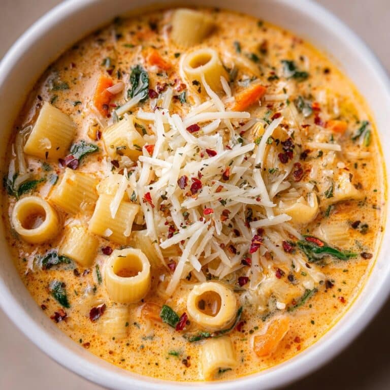 Creamy Chicken Pasta Soup with Spinach and Cheddar Recipe