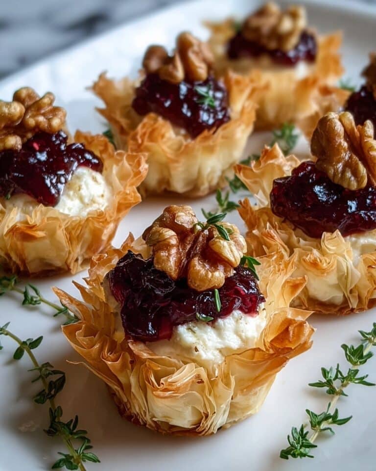 Mini Phyllo Cups with Brie, Pecans, and Cranberry Drizzle Recipe
