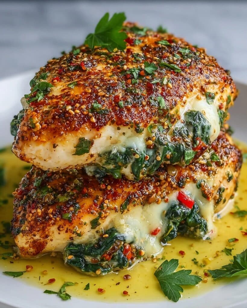Roasted Red Pepper Spinach Mozzarella Stuffed Chicken Recipe