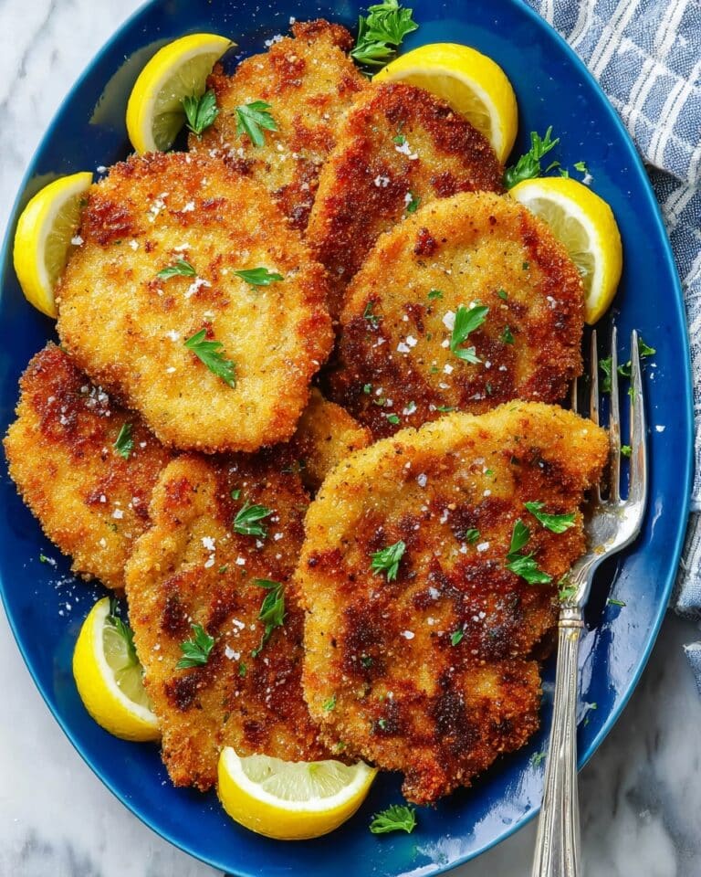 Crispy Chicken Schnitzel with Lemon Wedges Recipe