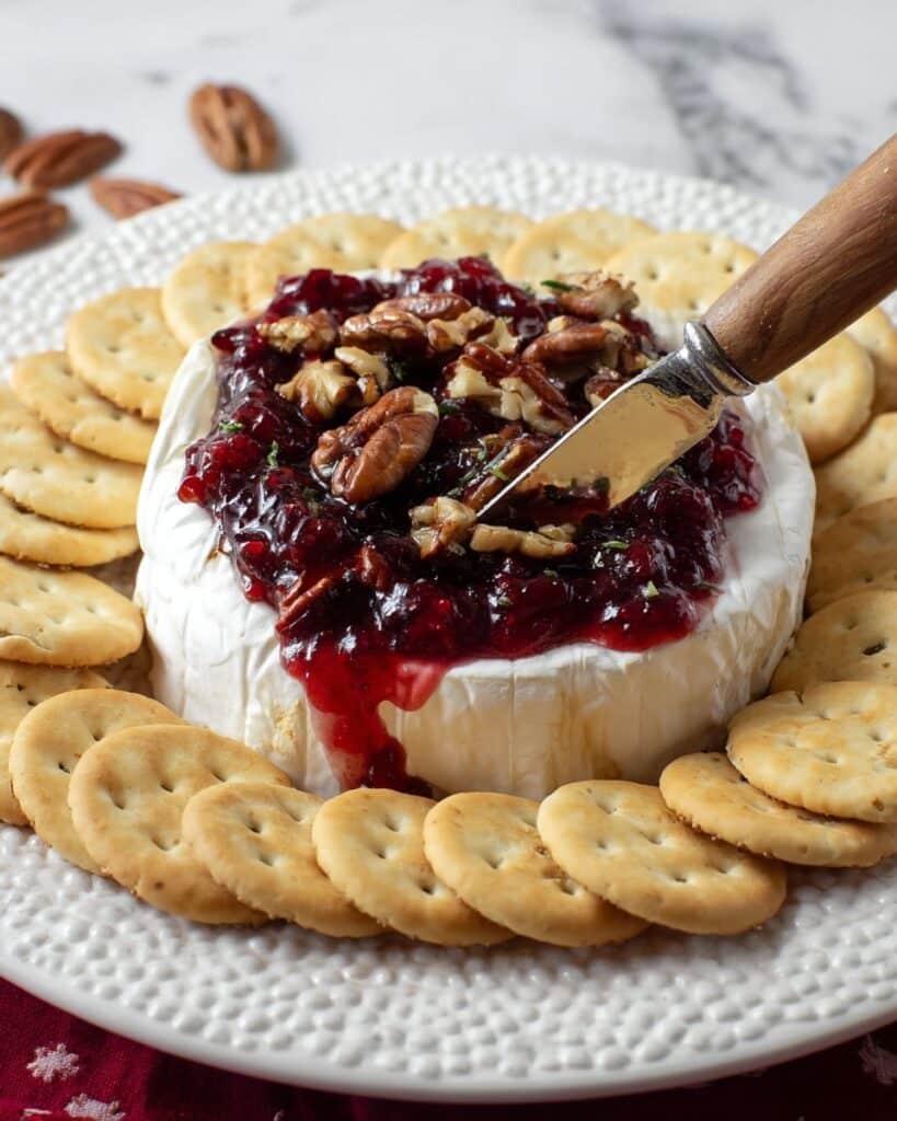 Baked Brie with Cranberry Sauce and Pecans Recipe