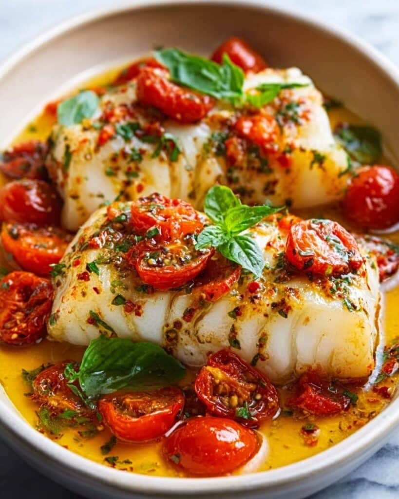 Seared Cod with Tomato Basil Sauce Recipe