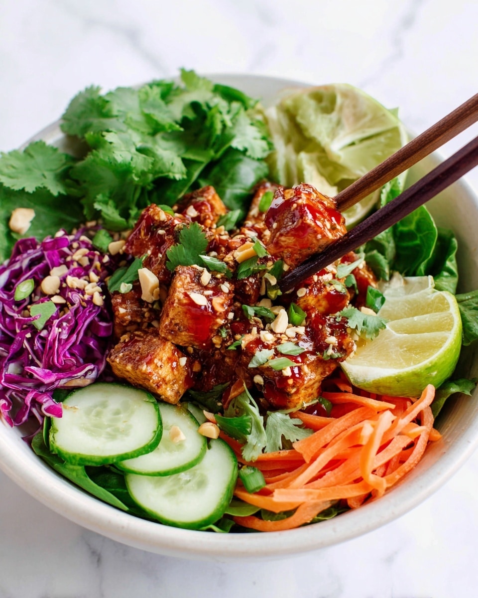 A white bowl with a rough beige rim holds a fresh salad arranged in layers. The bottom layer is green leafy lettuce spread across the bowl. On top of that, neatly placed quarter slices of green cucumber cover one side. Next to the cucumber, thin orange carrot sticks are stacked in the center. Beside the carrots, white sliced green onions are placed in small bundles. Bright purple shredded cabbage rests on top, covering part of the lettuce underneath. The bowl sits on a white marbled surface with a green round fruit and some cilantro scattered nearby. Photo taken with an iphone --ar 4:5 --v 7