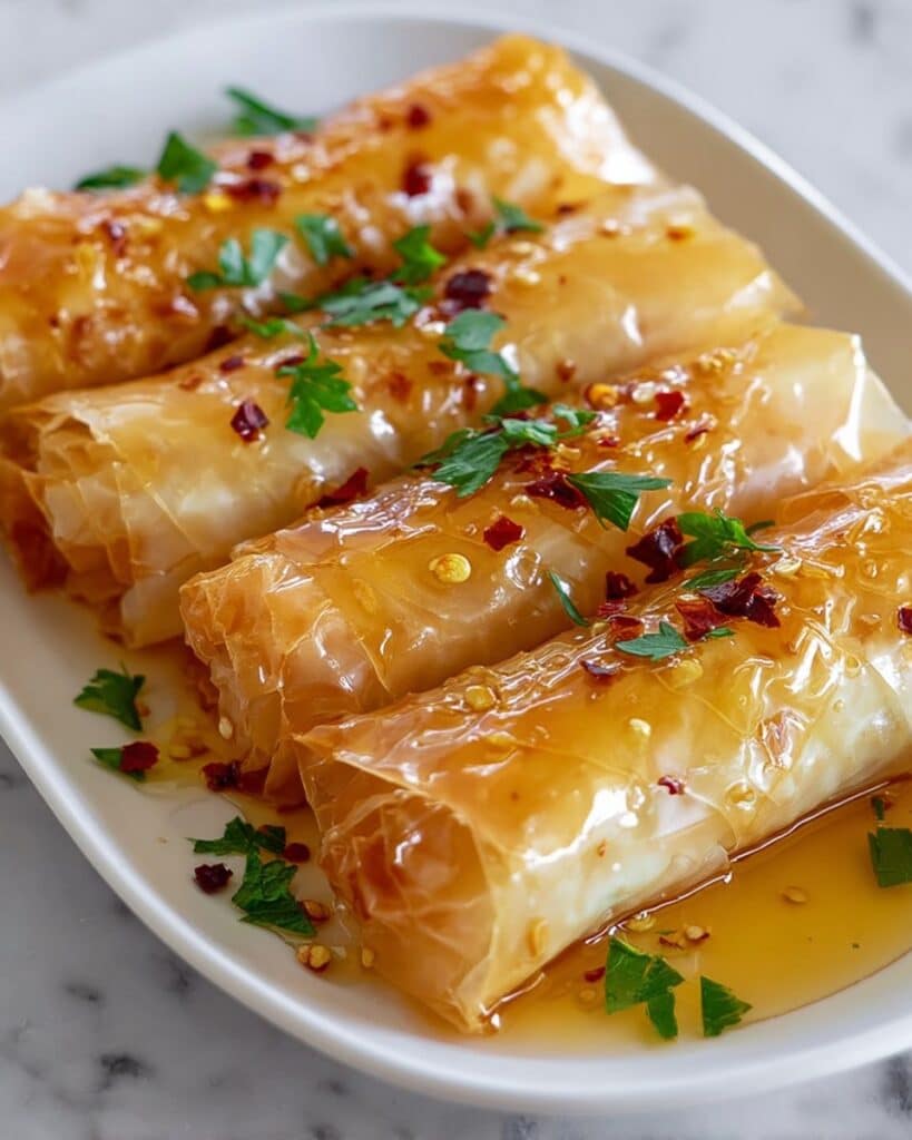 Oven Fried Feta Rolls with Chili Honey Recipe