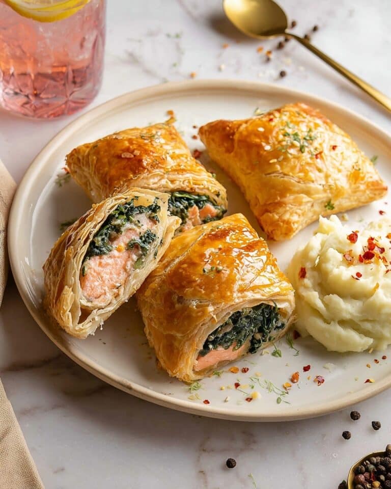Salmon Wellington with Spinach and Mozzarella in Puff Pastry Recipe