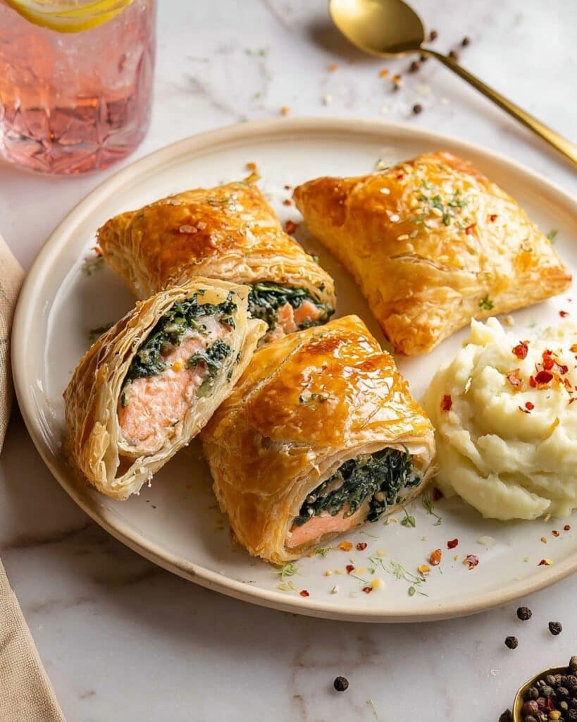 Salmon Wellington with Spinach and Mozzarella in Puff Pastry Recipe