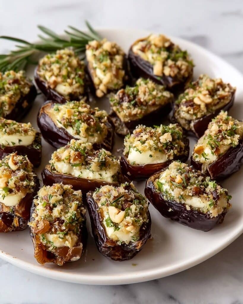 Feta-Parmesan Roasted Stuffed Dates with Honey-Walnut Herb Crunch Recipe