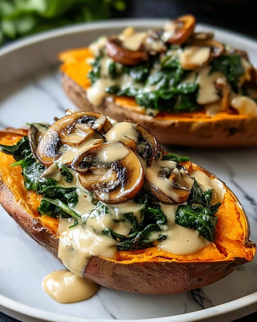 Mushroom and Spinach Stuffed Sweet Potatoes Recipe