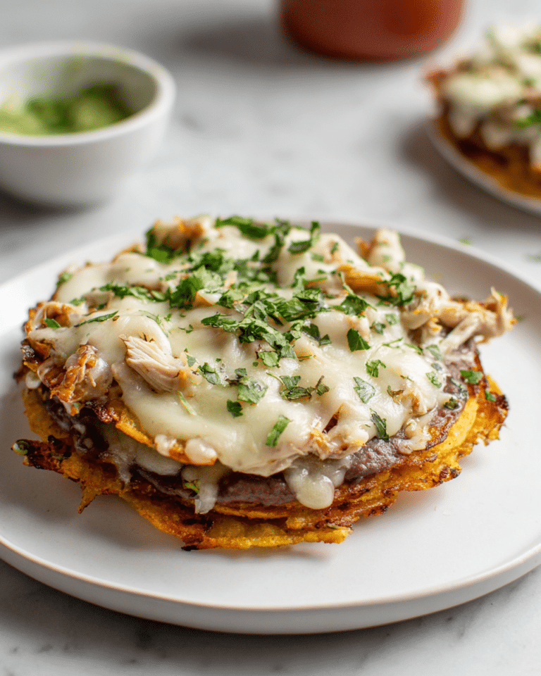 Shredded Chicken Tostada Stacks with Creamy Black Beans Recipe