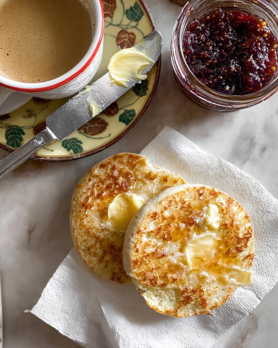 A basket lined with a white cloth holds several round English muffins stacked unevenly. The muffins have a light golden brown top dusted with fine cornmeal, with sides showing a pale beige, slightly textured surface. The muffins' tops appear soft but slightly crisp, with subtle brown spots from toasting or baking. The background is dark and contrasts with the bright, white cloth and the warm tones of the muffins. photo taken with an iphone --ar 4:5 --v 7