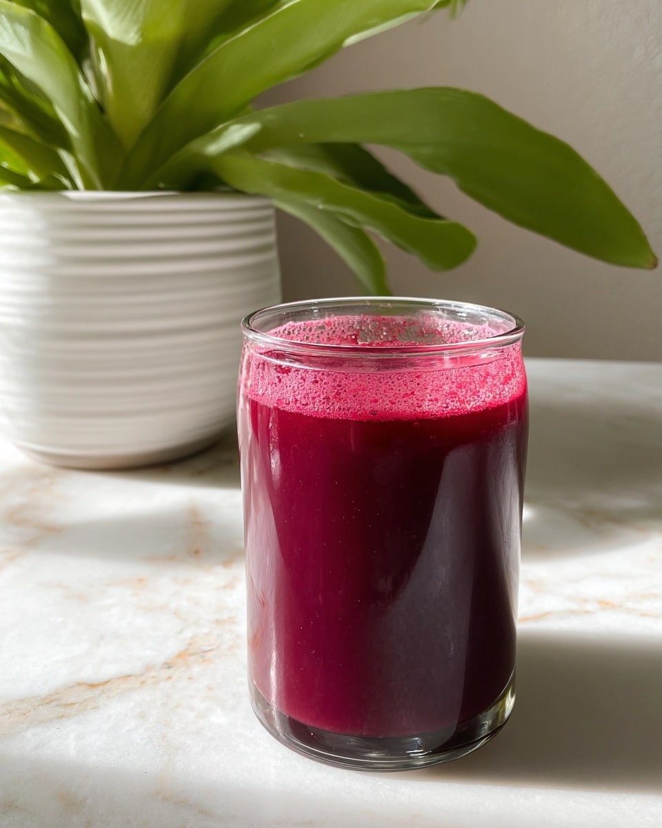 Two short clear glasses with thick bottoms are filled with a bright pink smoothie that looks thick and frothy on top. The smoothie has a slightly rough texture and is full to the top of each glass. The glasses sit on a white marbled surface, and a couple of small pieces of dark red fruit lie near the glass on the right. Photo taken with an iphone --ar 4:5 --v 7