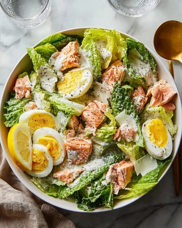Salmon Caesar Salad with Hard-Boiled Eggs Recipe
