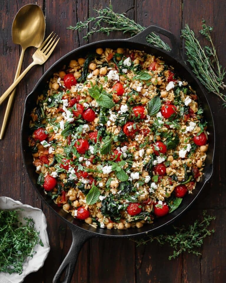 Mediterranean Lemon Rice with Chickpeas, Spinach, Tomatoes, and Feta Recipe
