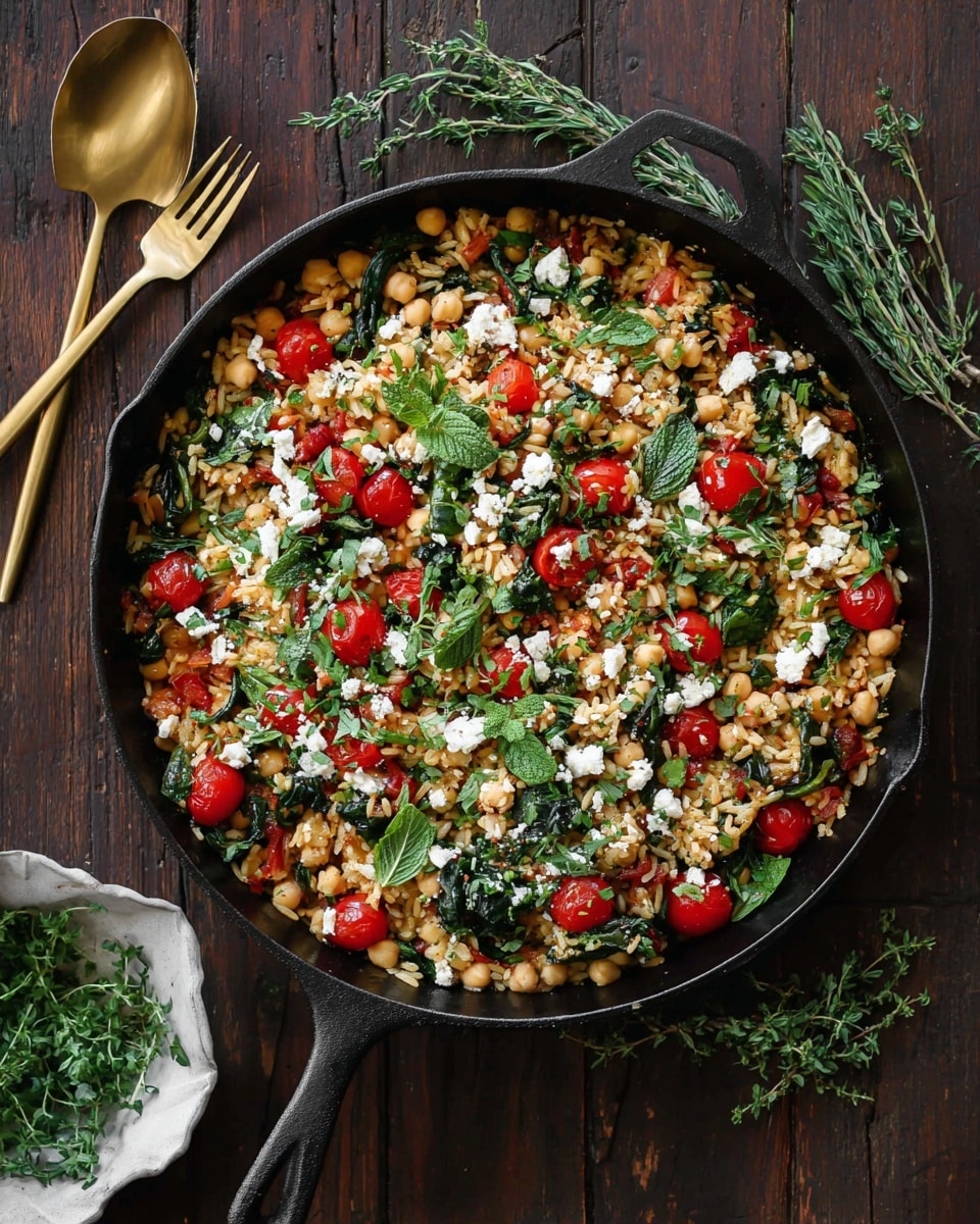 Mediterranean Lemon Rice with Chickpeas, Spinach, Tomatoes, and Feta Recipe