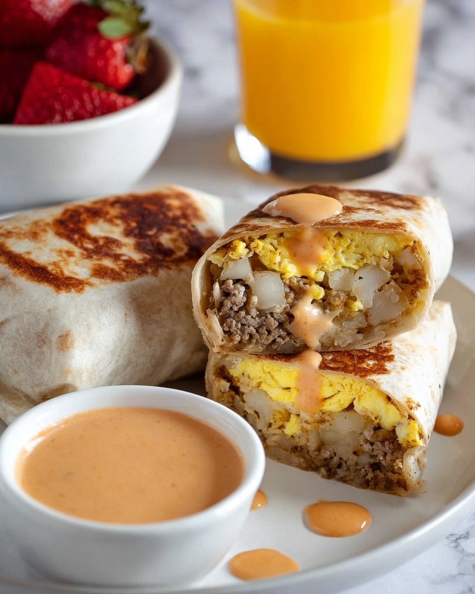 A white tortilla lays flat on a white marbled surface, topped with several layers starting with a small amount of shredded orange and white cheese scattered near the edges, followed by cooked diced green peppers and browned chunks of steak placed unevenly. Above the steak is a layer of scrambled eggs with a soft, light yellow texture, and the dish is finished with a handful of golden-brown, crispy tater tots resting on top. In the background, a black skillet filled with cooked steak pieces and a wooden bowl holding whole brown eggs are softly blurred. Photo taken with an iphone --ar 4:5 --v 7