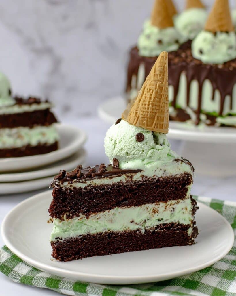 Mint Chocolate Cake with Frosting, Ganache, and Ice Cream Cone Topper Recipe