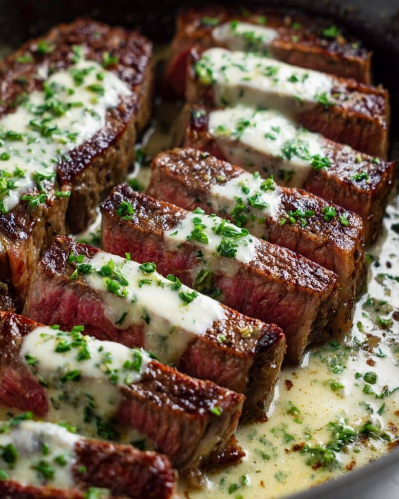 Juicy Steak with Creamy Garlic Sauce Recipe