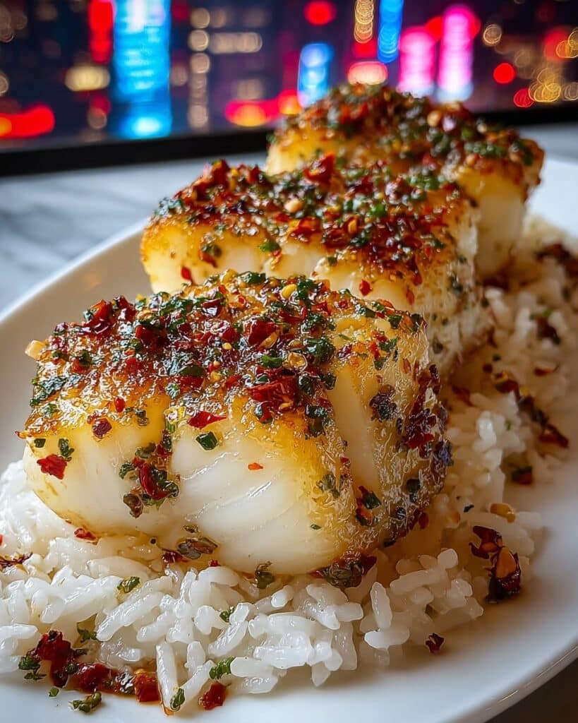 Sweet and Spicy Crispy Cod Strips with Garlic Chili Sauce over Jasmine Rice Recipe