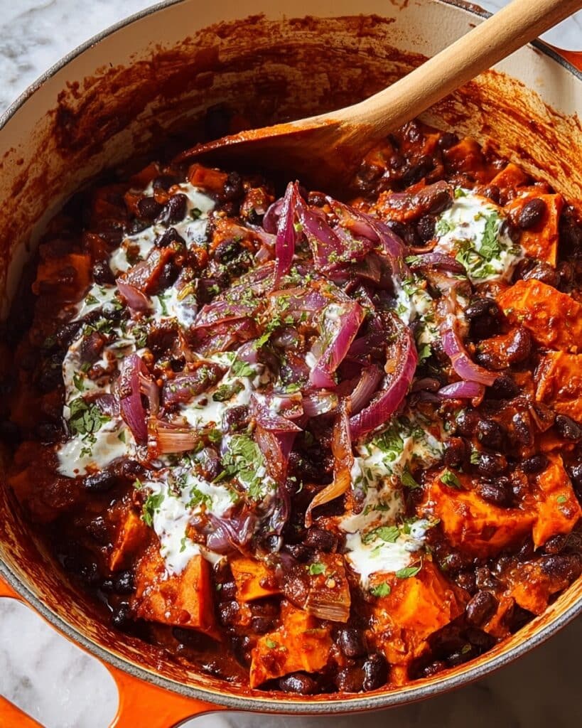 Smoky Sweet Potato and Black Bean Chili with Herby Yogurt Recipe